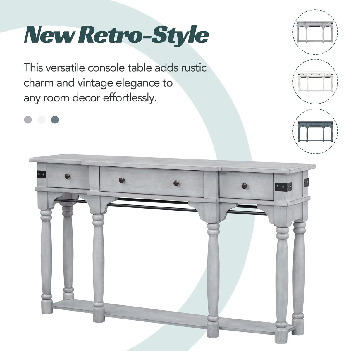 Gray Wood Console Table with 3 Drawers S46108