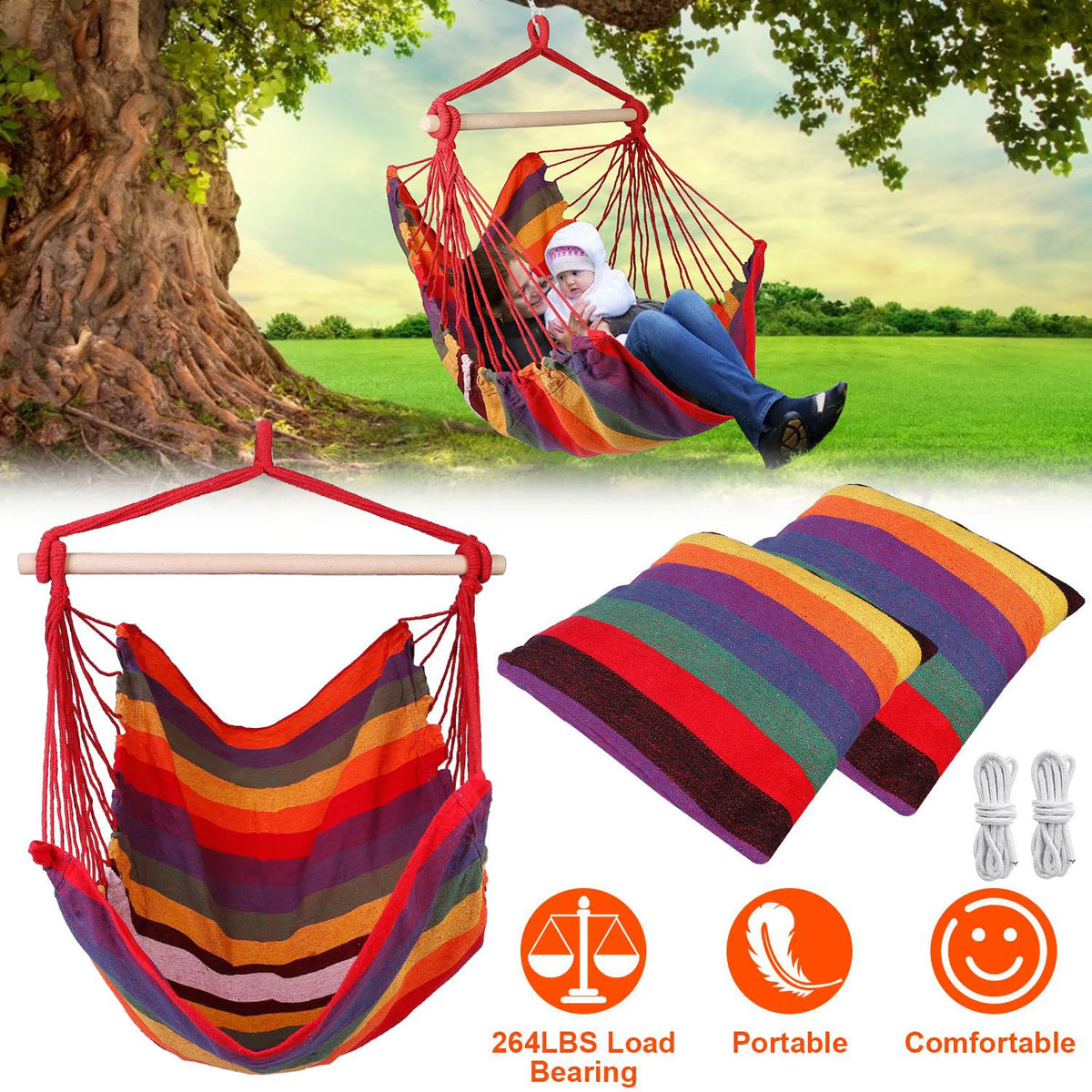 Hanging Chair Canvas Porch Patio Swing Seat P847375