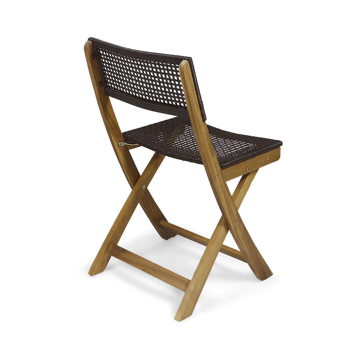 Acacia Wood Foldable Bistro Chairs with Wicker Seating Set of 2 P400