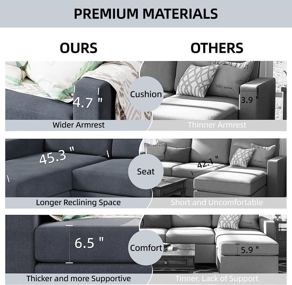 Dark Grey L-Shaped Convertible Sectional Sofa A2500
