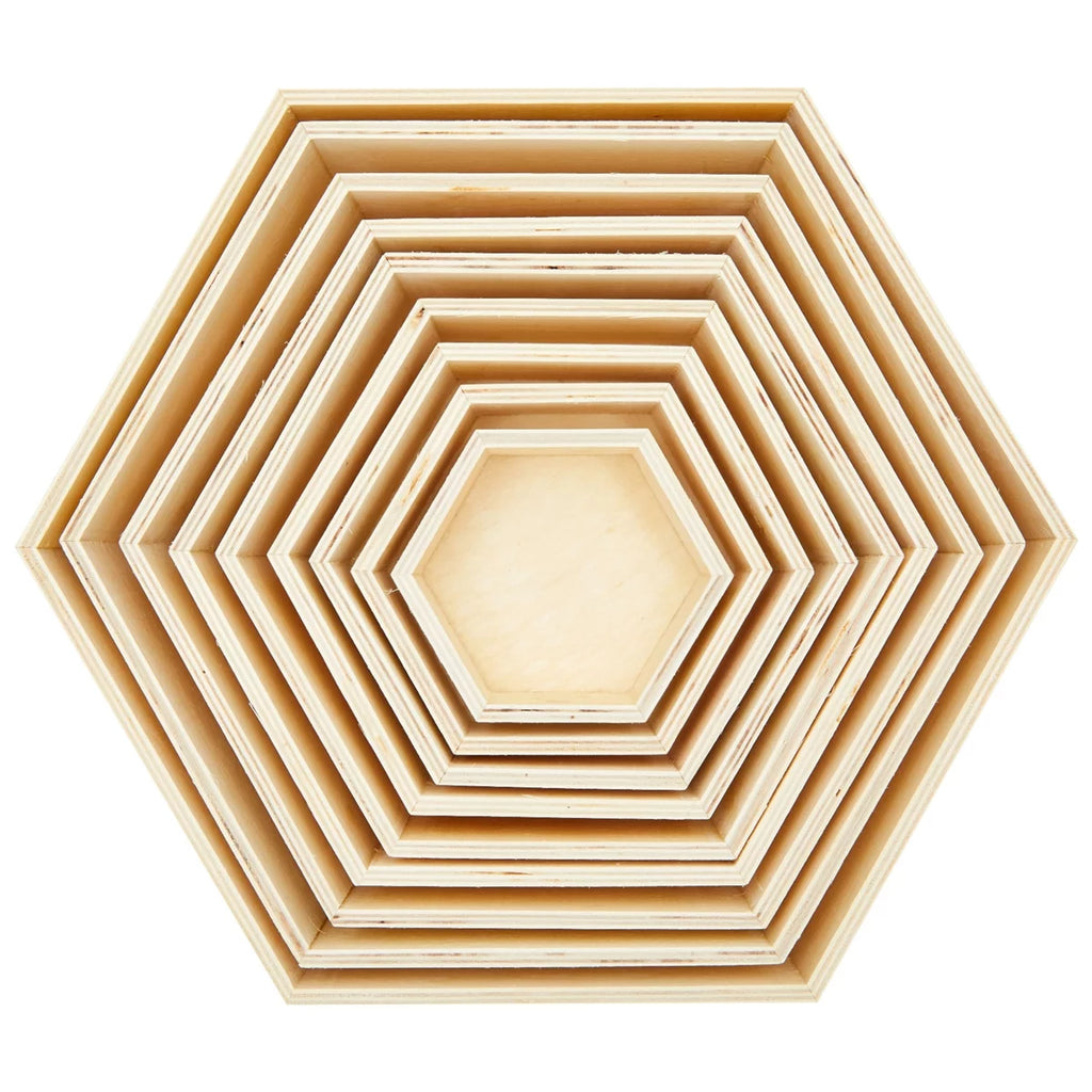 Set of 9 Unfinished Wooden Hexagon Shelves R3993