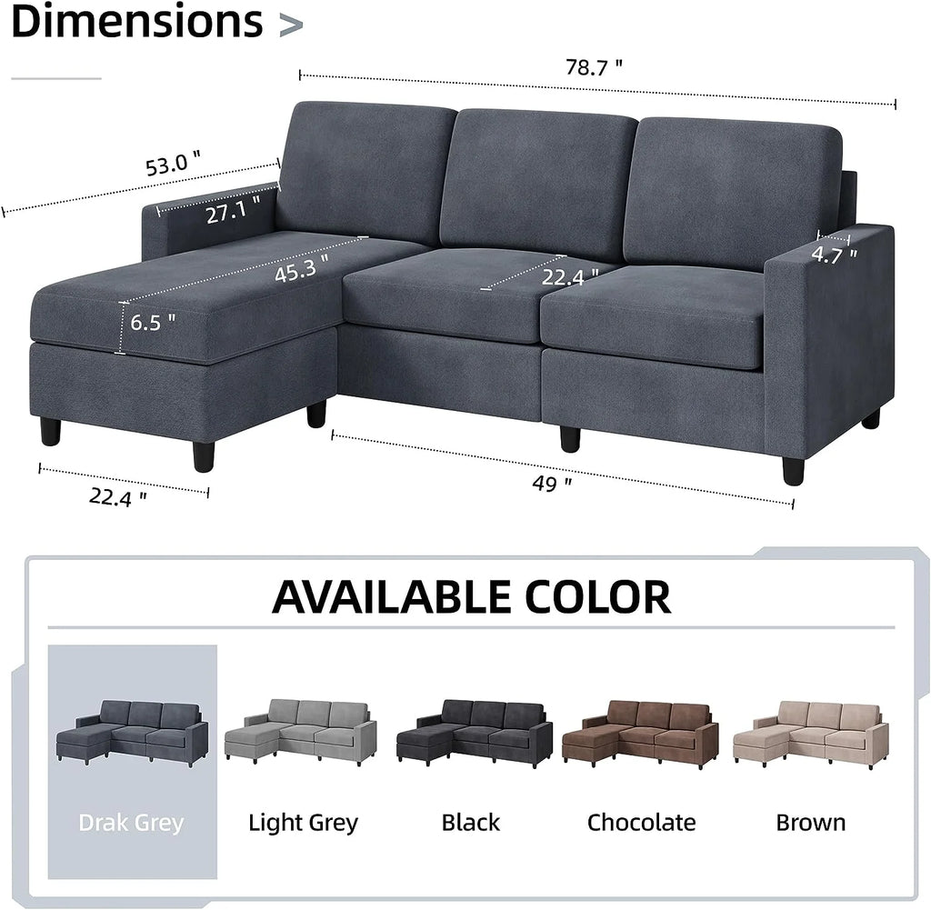Dark Grey L-Shaped Convertible Sectional Sofa A2500