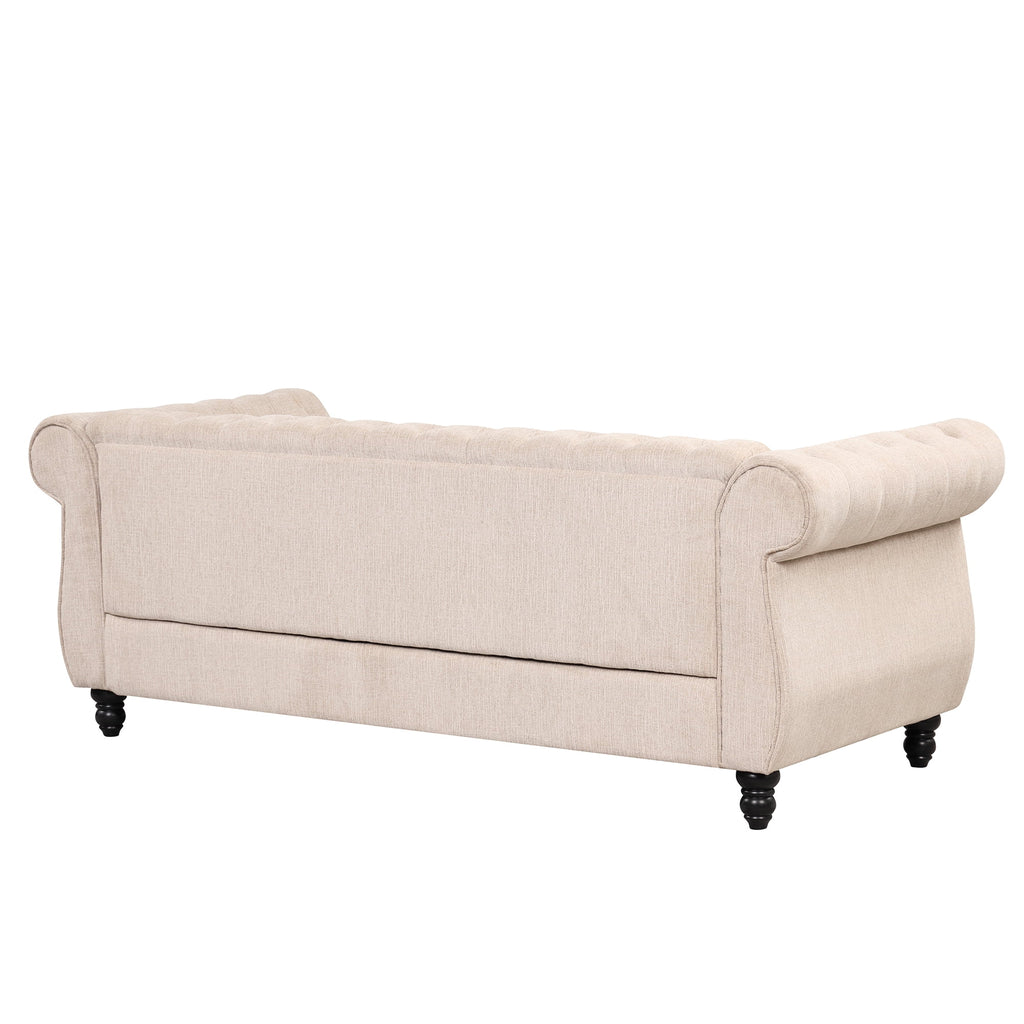 3 Seater Button Tufted Upholstered Sofa with Rolled Arms R51445