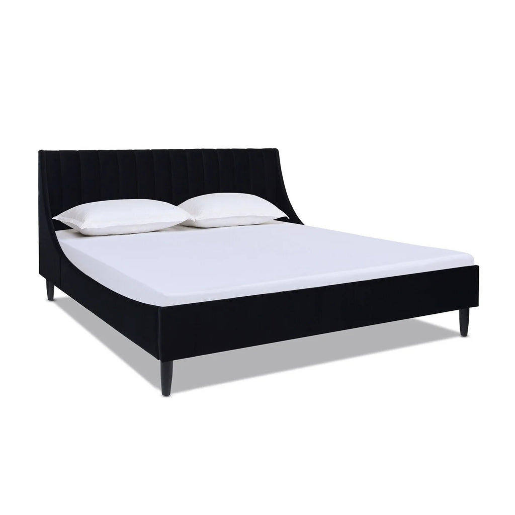 King Anthracite Black Velvet Platform Bed Set I263