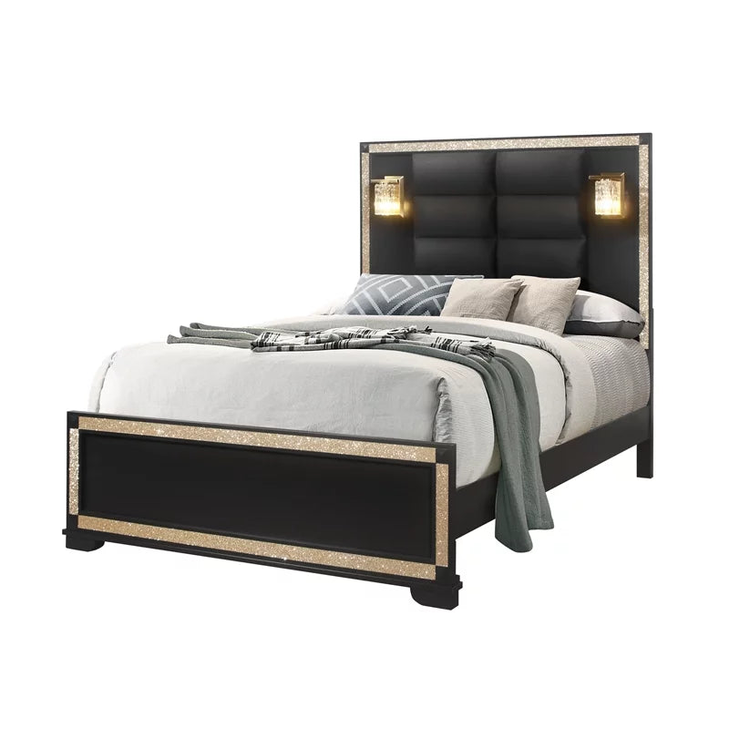 Queen Bed in Black/Gold Finish H9316