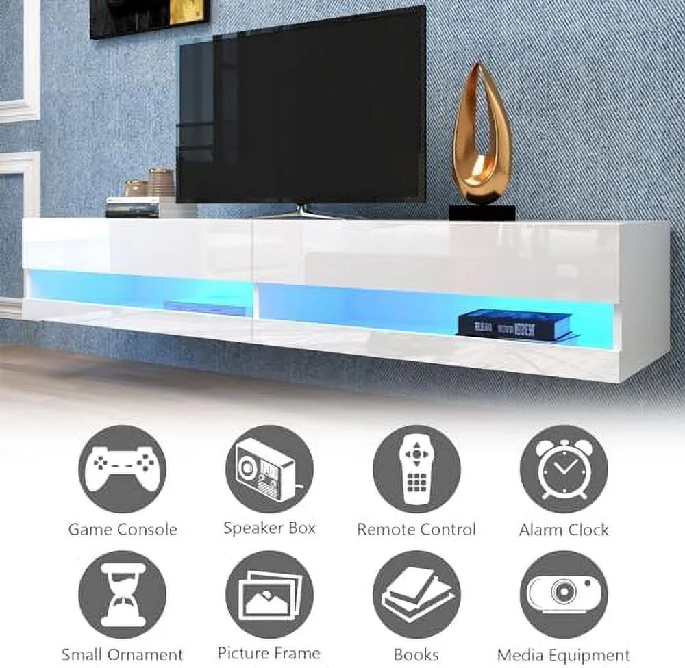 60" Floating TV Stand Wall Mounted TV Cabinet with 3 Open Compartments Brown V70084