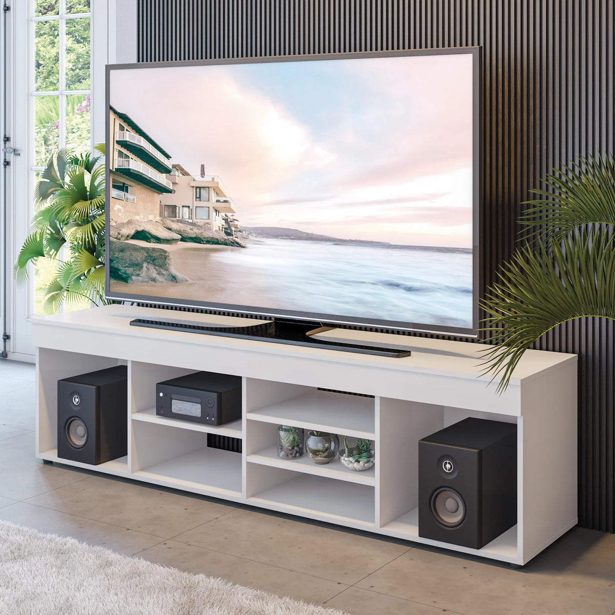 White TV Stand up to 65" Manufactured Wood R663733