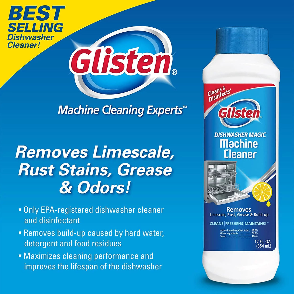 All-Natural Fresh Lemon Dishwasher Cleaner & Disinfectant Pack of 6 F801979