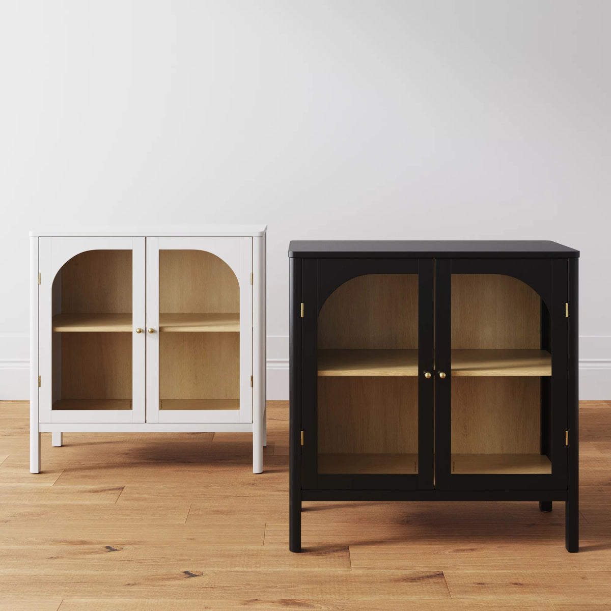 White Free Standing Sideboard Buffet with Glass Doors and Adjustable Shelf B81952