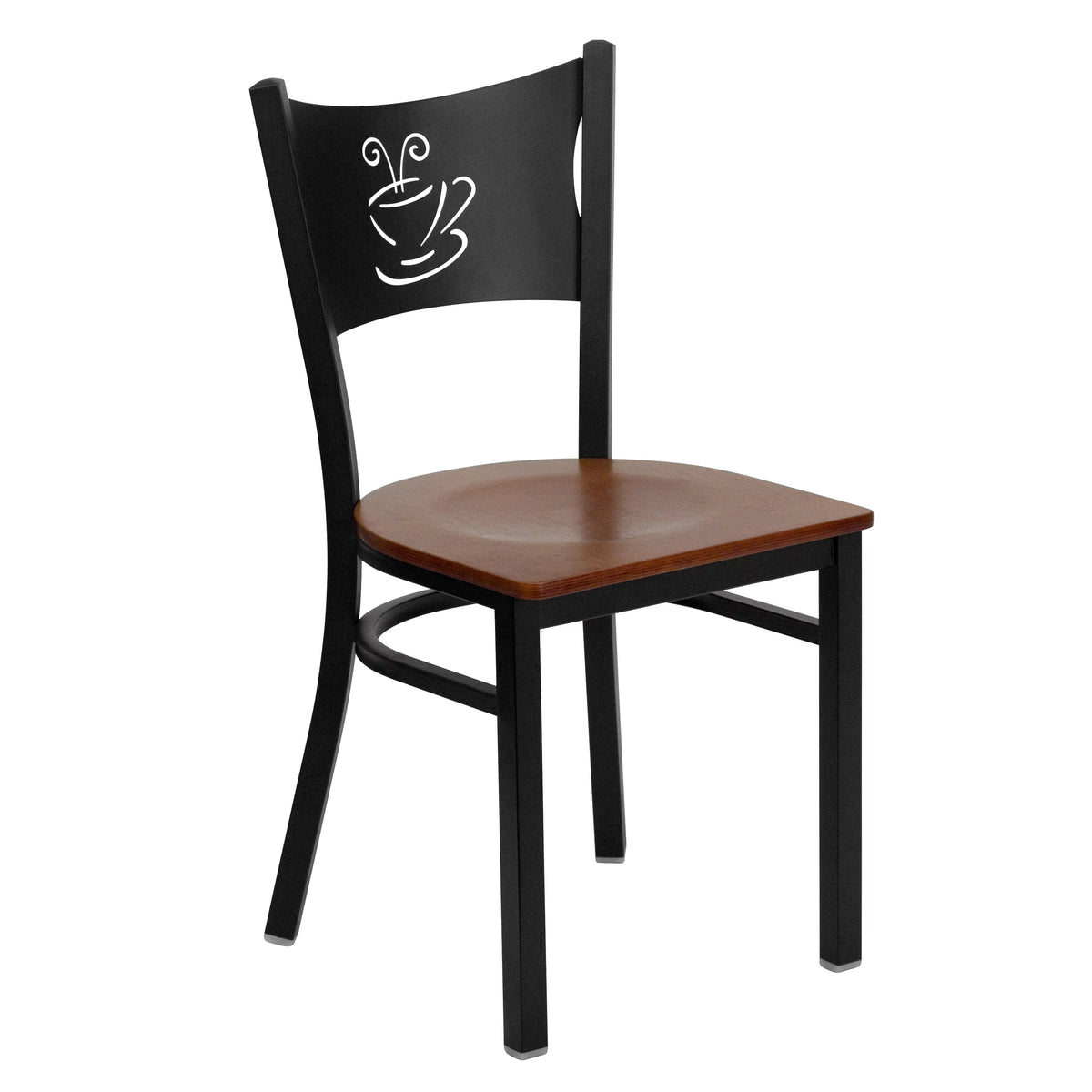 Black Metal Restaurant Chair with Cherry Wood Seat H703051