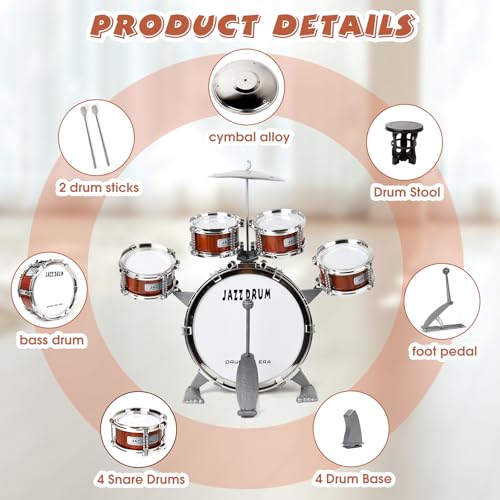 Kids Jazz Drum Set with 5 Drums Percussion Musical Instruments E23632