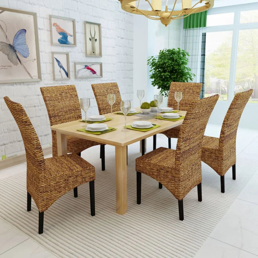 6 pcs Abaca and Solid Mango Wood Dining Chairs N9633