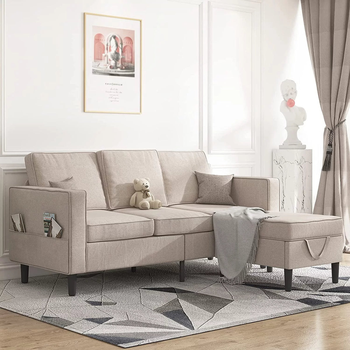 Convertible Sectional Sofa Couch L-Shaped with Storage Ottoman J78669