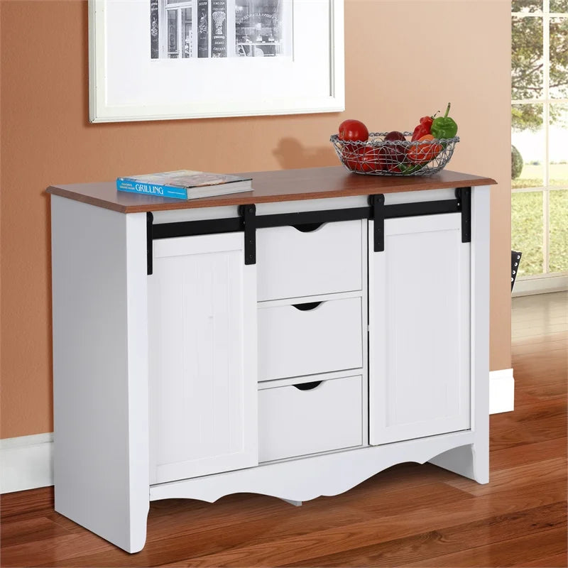Countryside Barn Door Buffet with Two Sliding Barn Doors & Three Drawers E59091