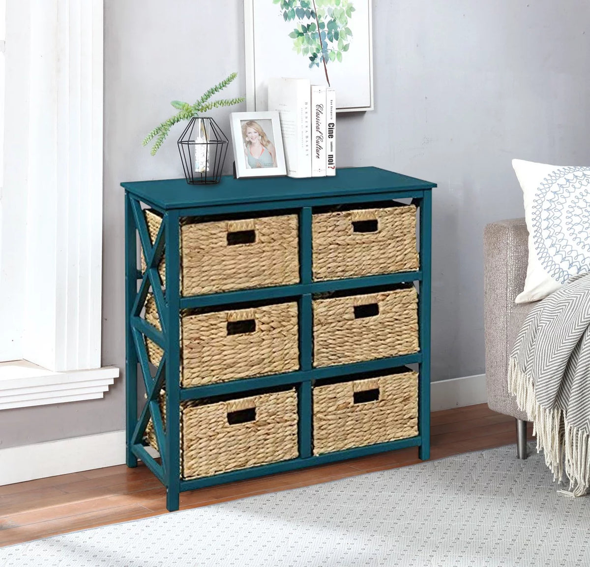 3 Tier Storage Cabinet with 6 Wicker Baskets D5678