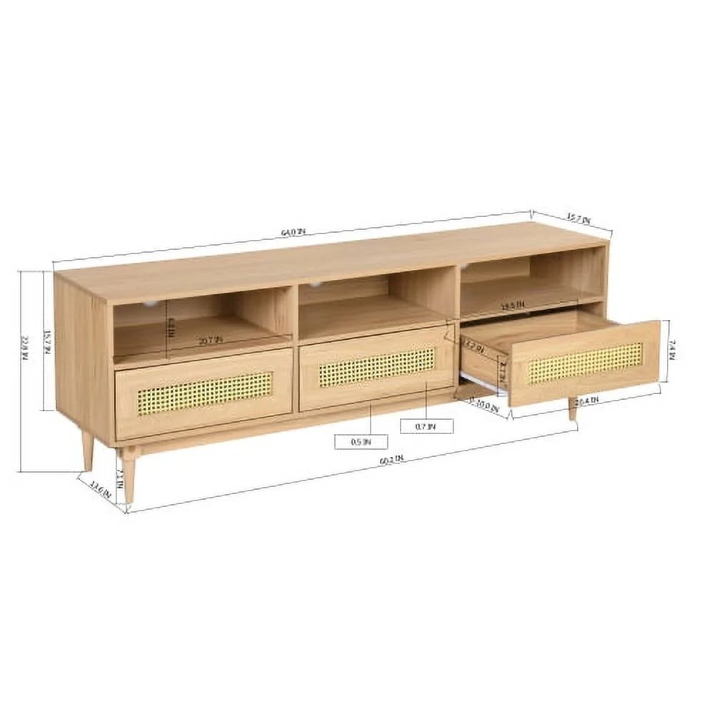 64" TV Stand with Rattan Storage Drawers X962320