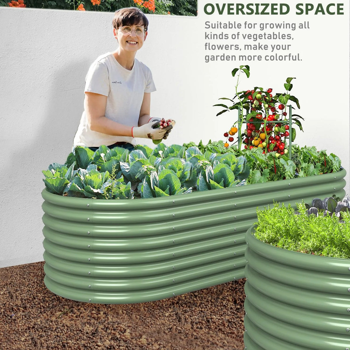 8x3x2FT Galvanized Metal Raised Garden Bed Light Green U73662