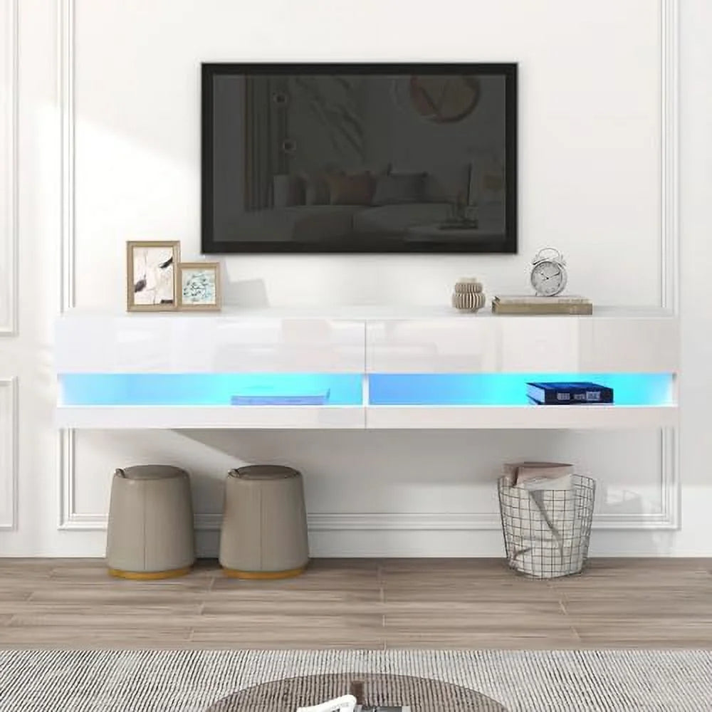 60" Floating TV Stand Wall Mounted TV Cabinet with 3 Open Compartments Brown V70084