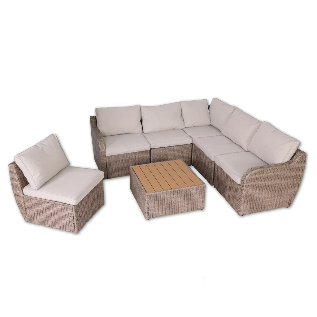 7 Pcs Half-Round Rattan Patio Furniture Set with Cushion and Table H579