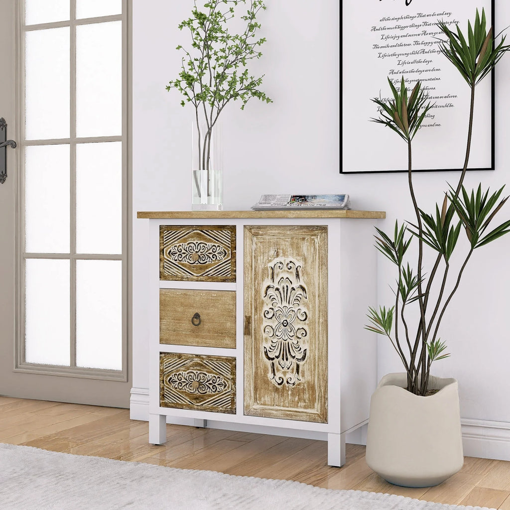 White Washed Wood 1-Door Accent Cabinet B244