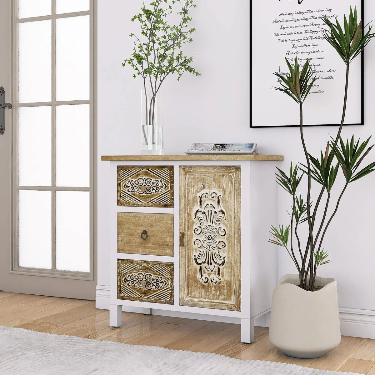 White Washed Wood 1-Door Accent Cabinet B244