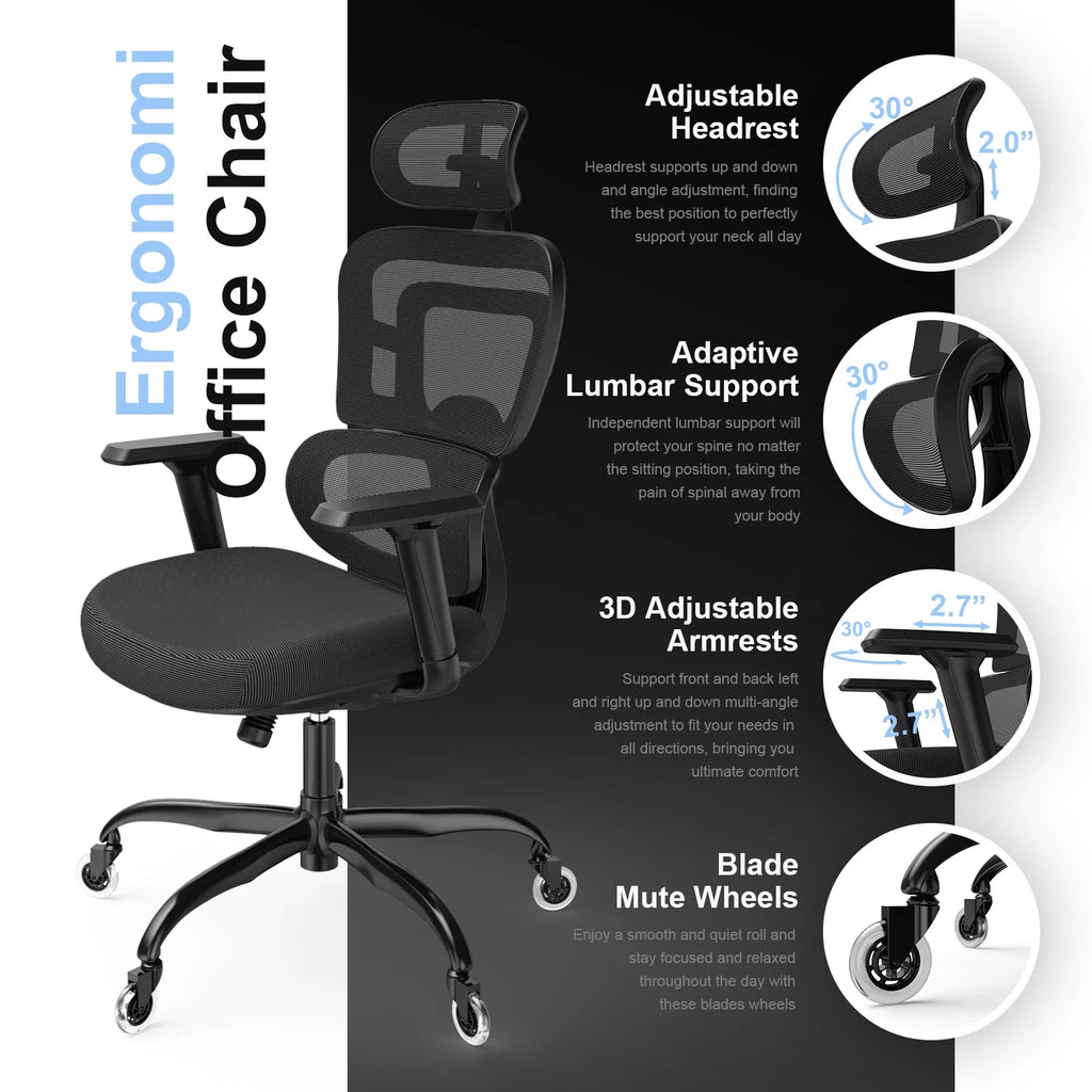 Black Ergonomic Mesh Office Chair with Lumbar Support and Wheels D234