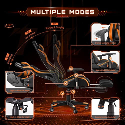 Black Purple Ergonomic Gaming Chair with Footrest A37077