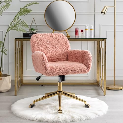 Pink Faux Fur Upholstered Swivel Desk Chair J734232