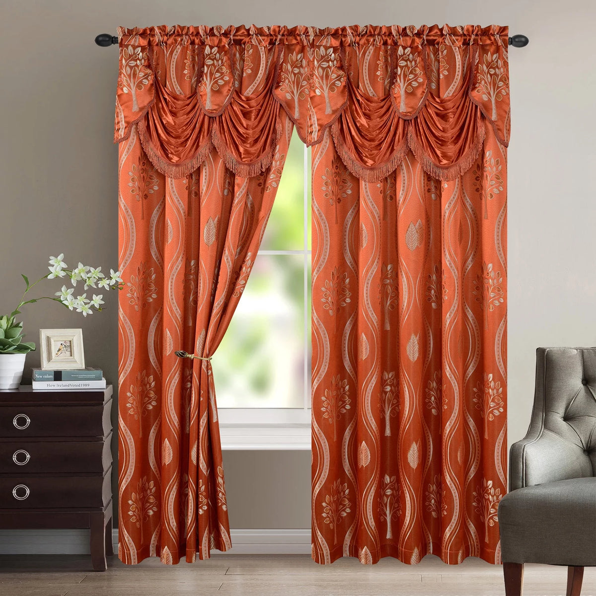 Rust 54x84 Inches Jacquard Window Panel F477