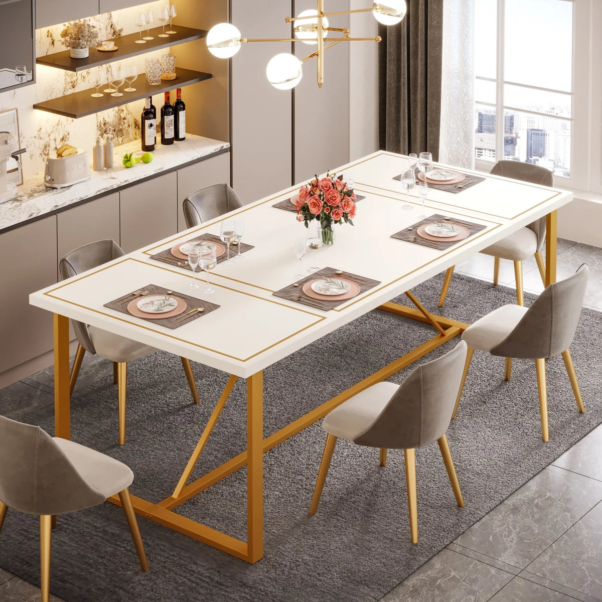 70.9 Inch Long Dining Table for 6-8 Person X396919