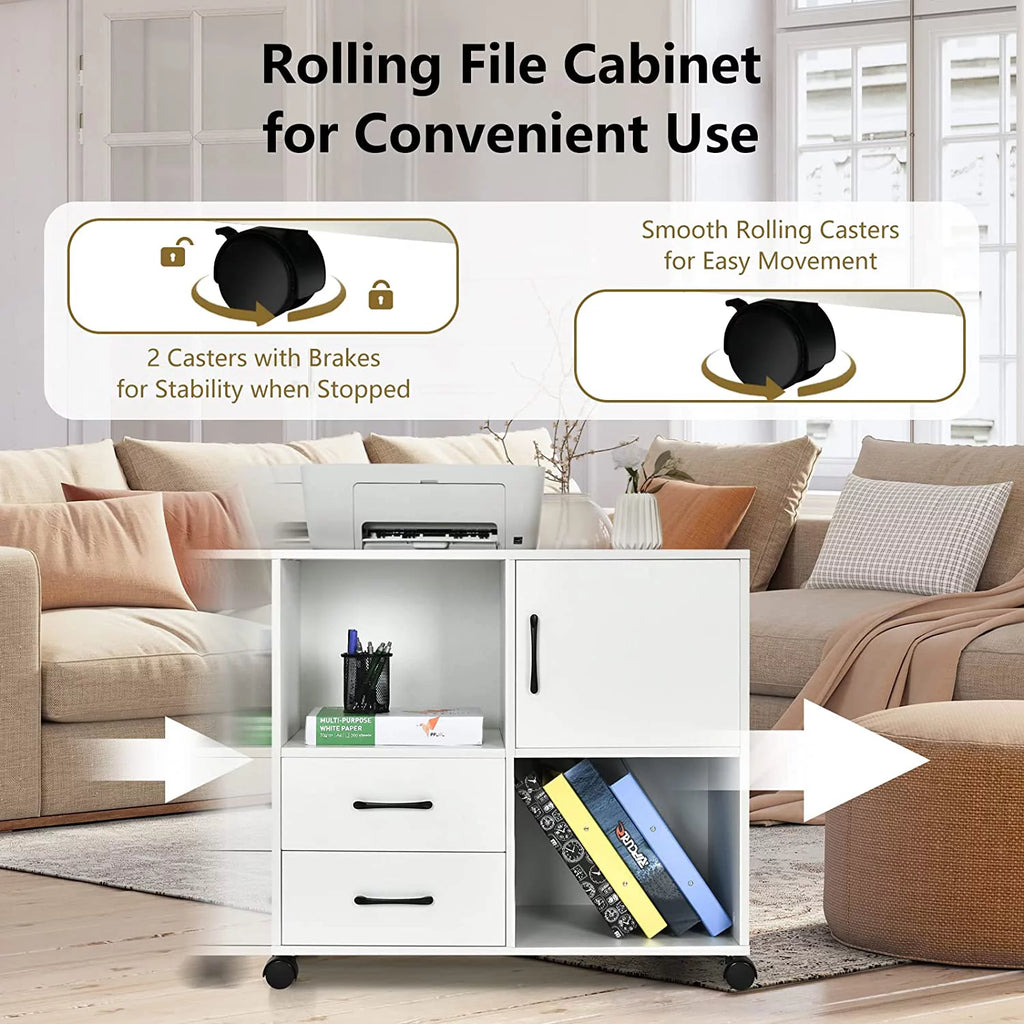 White Mobile Printer Stand with 2 Drawers S98167
