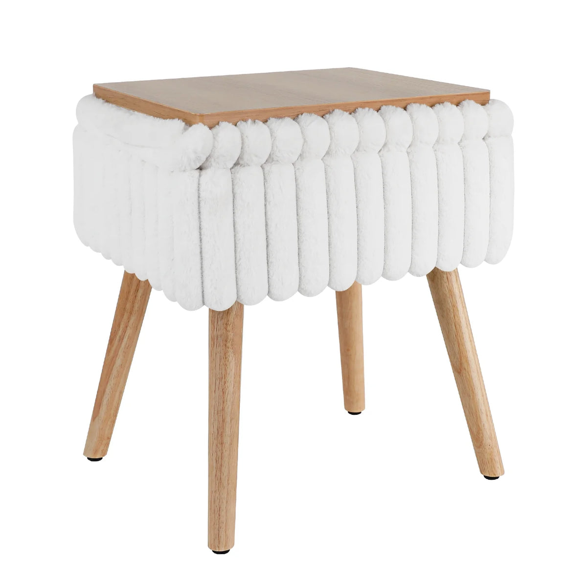 White Storage Ottoman Footstool with 4 Wood Legs X557226