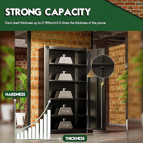72" Black Locking Metal Storage Cabinet with 4 Adjustable Shelves T937296