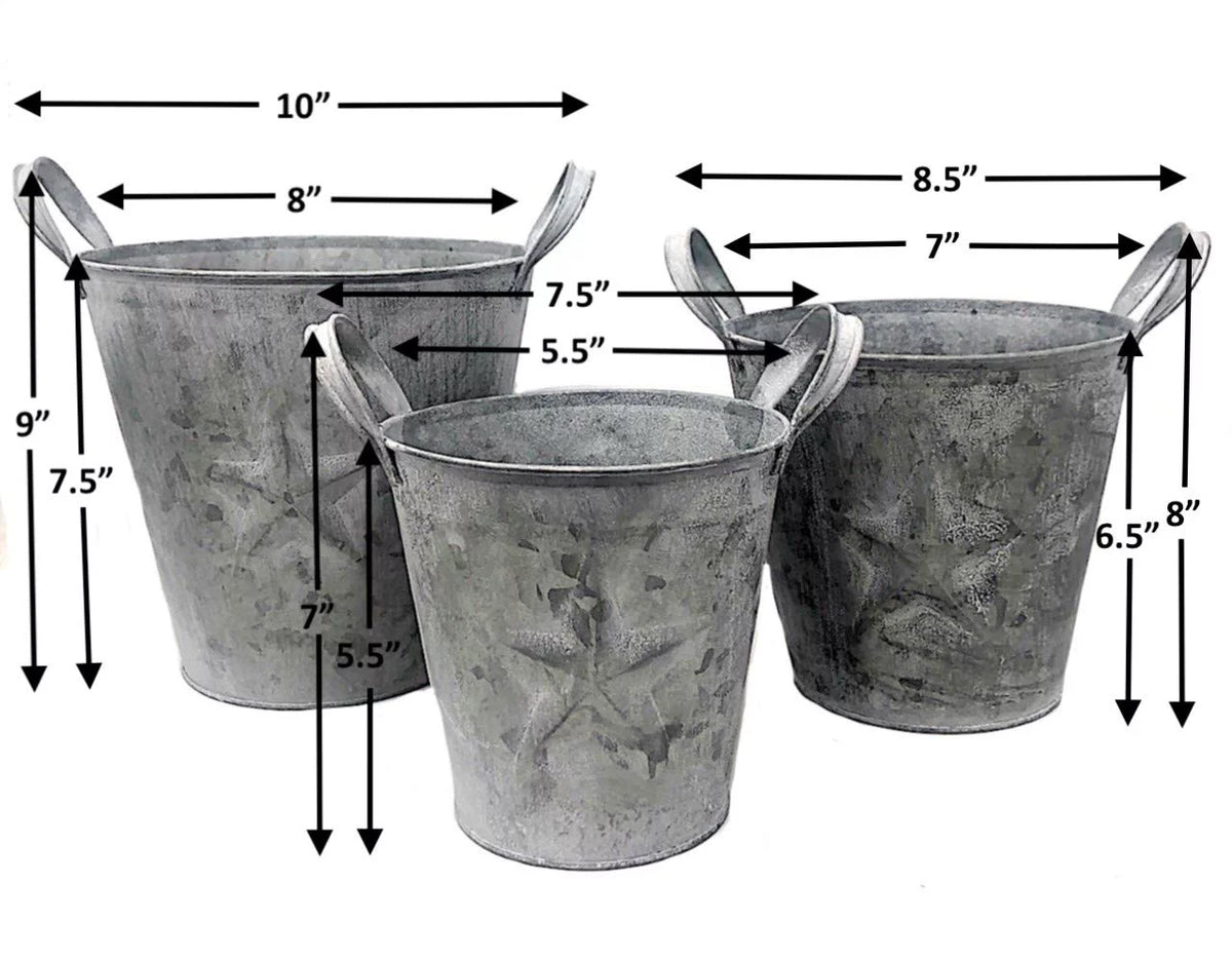 Metal Buckets Planters With Handles Tarnished Silver E35902