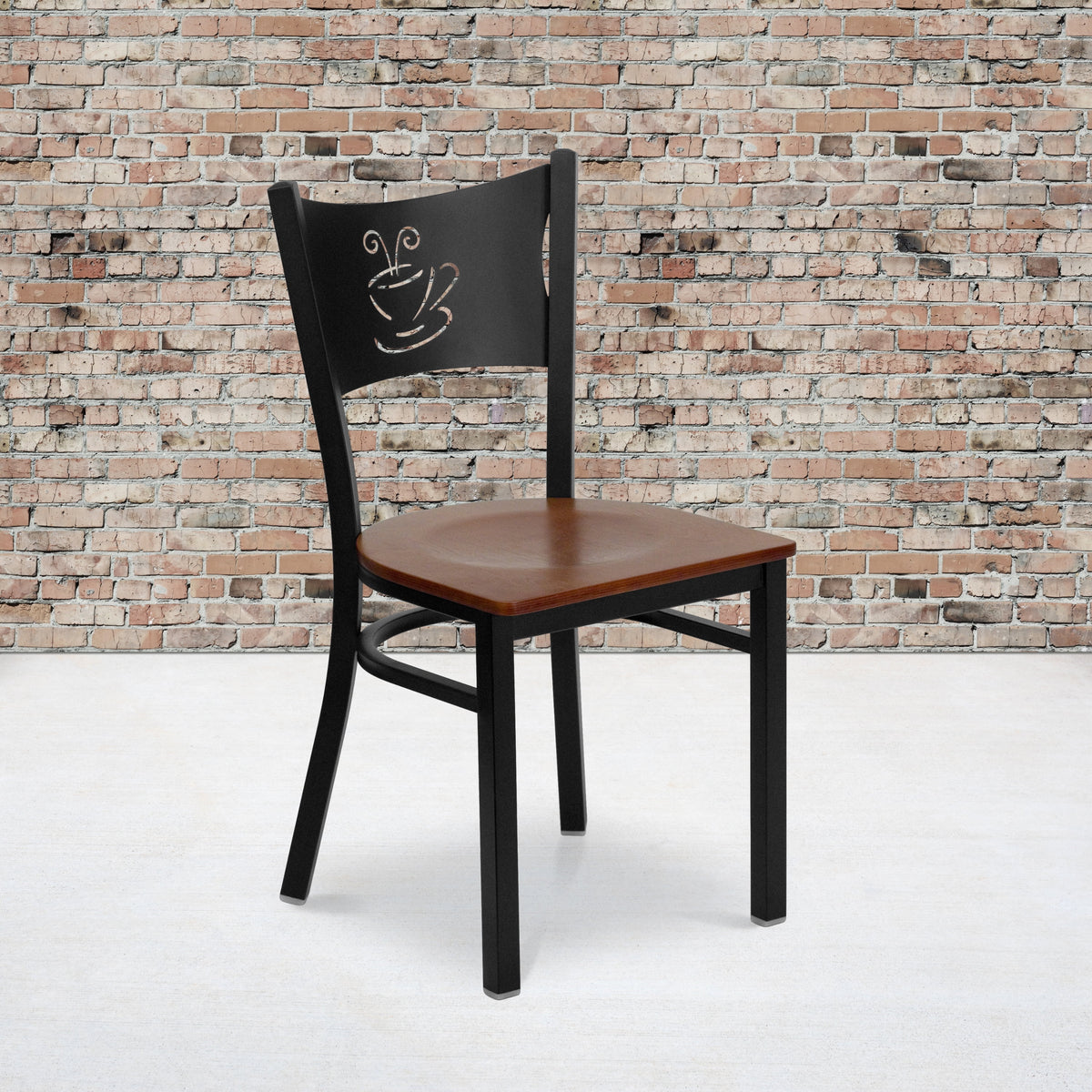Black Metal Restaurant Chair with Cherry Wood Seat H703051