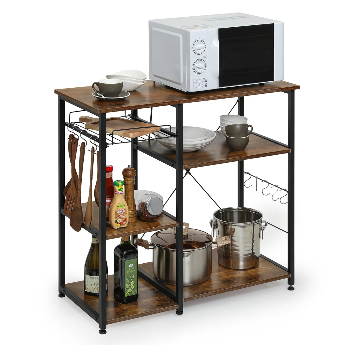 Steel 5 Shelves Kitchen Bakers Rack with Hooks M139469