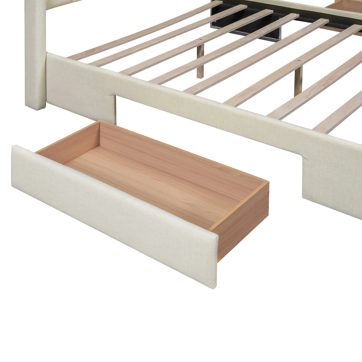 Beige Queen Size Upholstered Platform Bed with 3 Storage Drawers Q850934