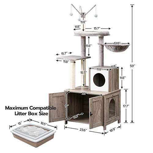 Wooden Cat Tree with Litter Box Enclosure Z954934