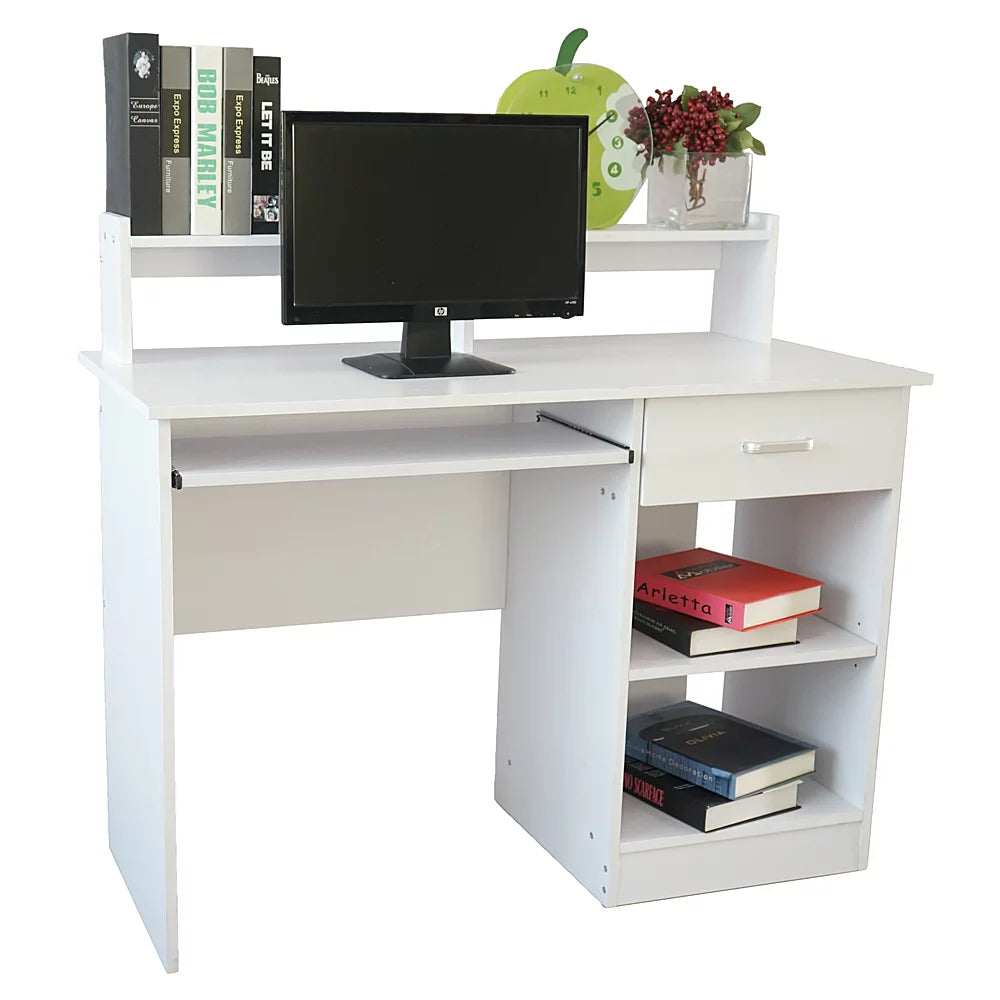 White Computer Desk with Drawer and Keyboard Tray J2678