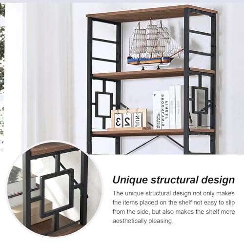 84 Inch 7 Tier Brown Bookshelf with Metal Frame and Open Shelves D55805