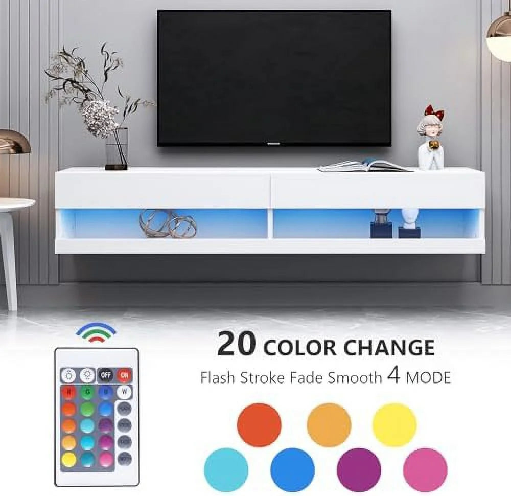 60" Floating TV Stand Wall Mounted TV Cabinet with 3 Open Compartments Brown V70084