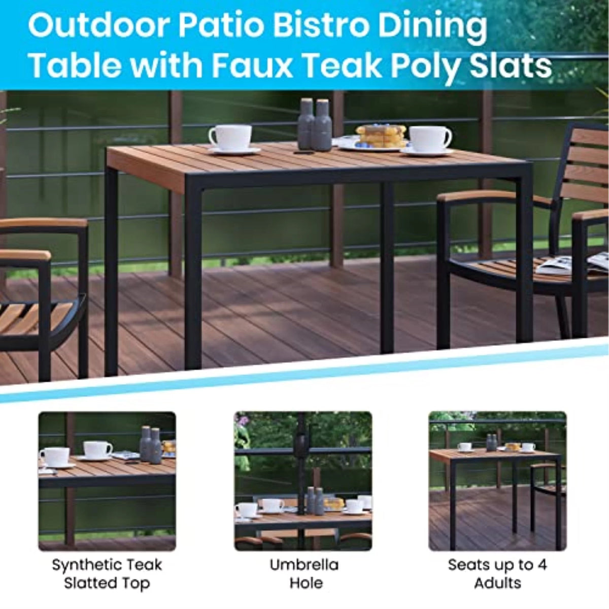 5-Piece Teak Patio Table and Chair Set N332640