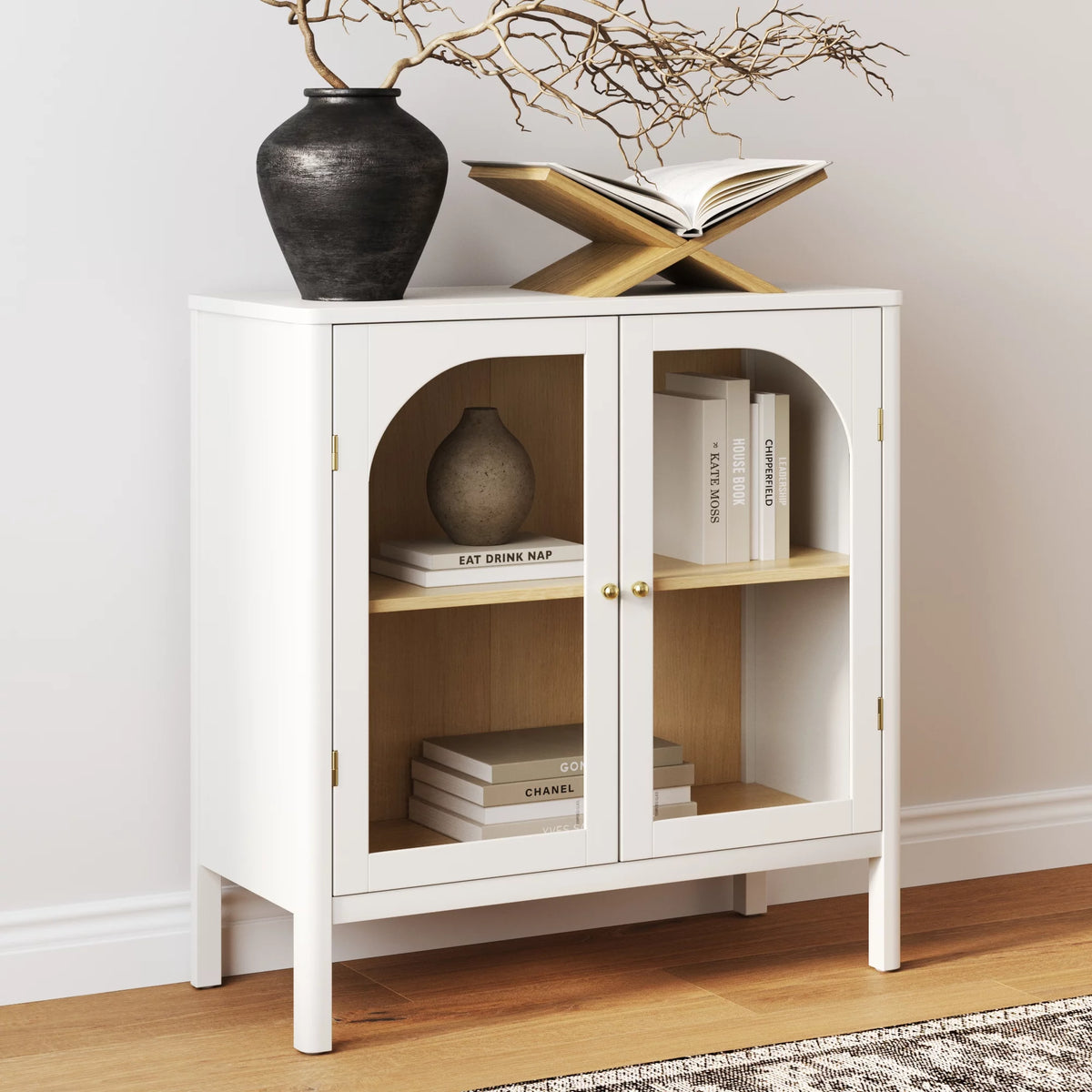 White Free Standing Sideboard Buffet with Glass Doors and Adjustable Shelf B81952