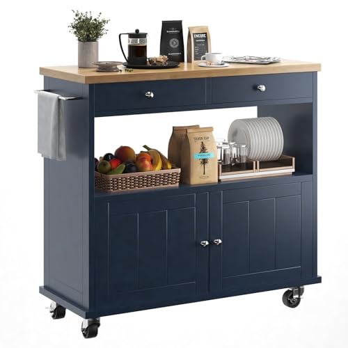 Black Rolling Kitchen Island with Storage Cabinet O99878