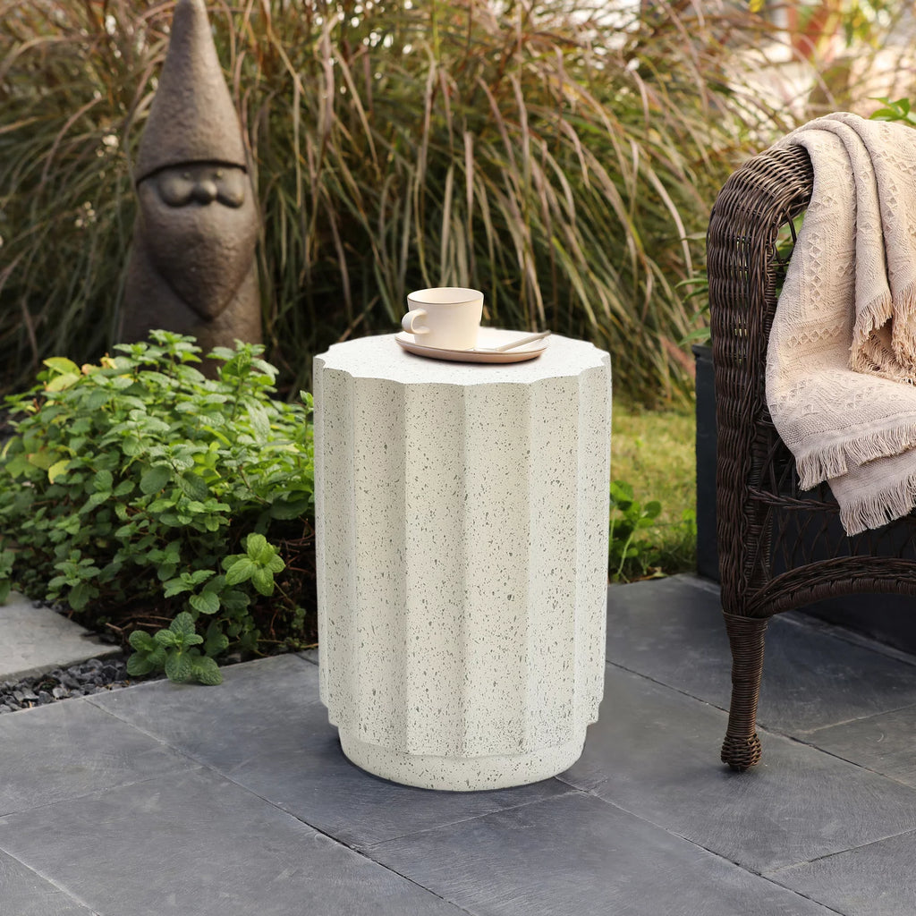 Off White Gray Cement Fluted Round Side Table V95783