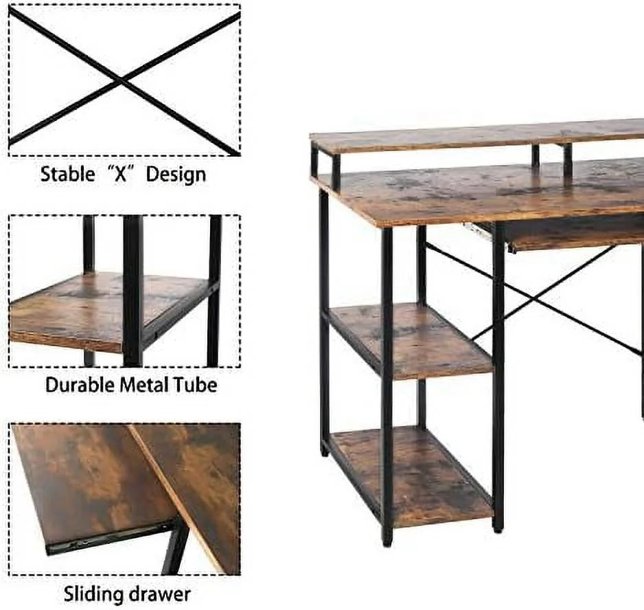 Computer Desk with Keyboard Tray, Hutch, Bookshelf, CPU Stand, Monitor Stand K316