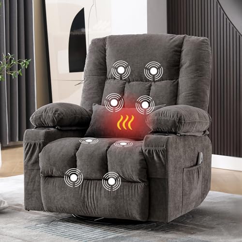Oversized Swivel Rocker Recliner Chair with Vibration Massage and Lumbar Heat G12476