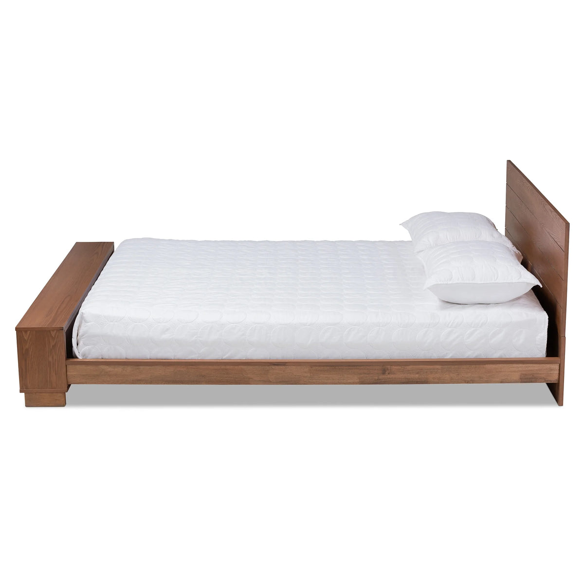 Ash Walnut Brown Wood Full Size Platform Storage Bed with Built-In Shelves N7765