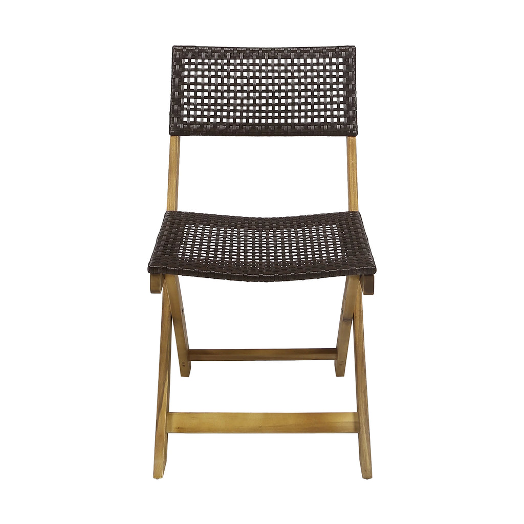 Acacia Wood Foldable Bistro Chairs with Wicker Seating Set of 2 P400