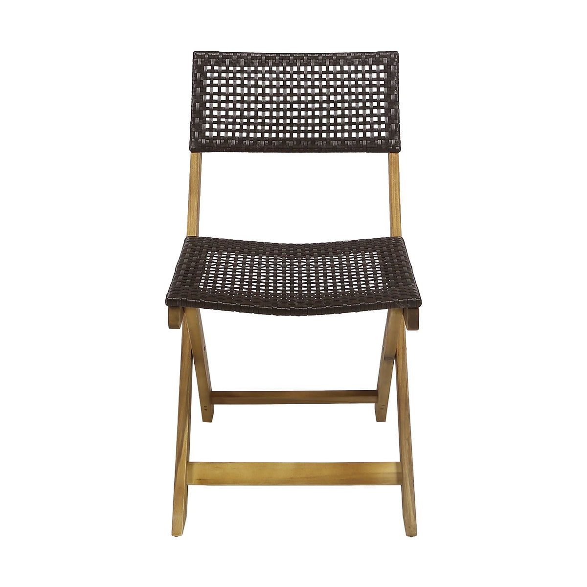 Acacia Wood Foldable Bistro Chairs with Wicker Seating Set of 2 P400